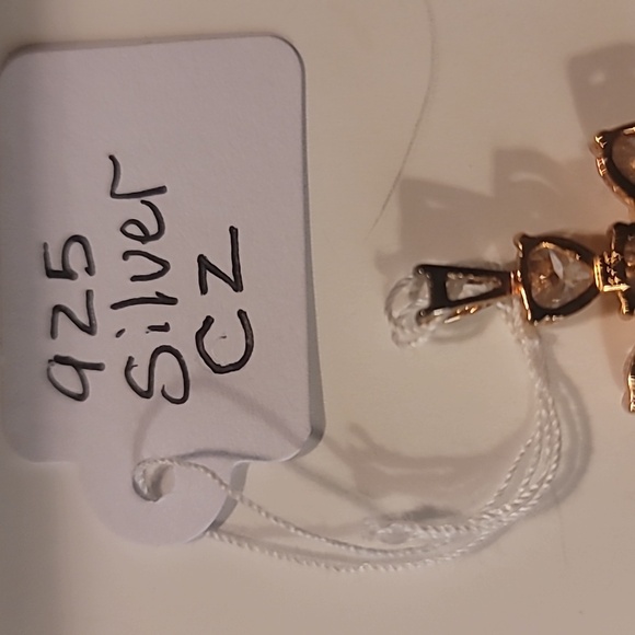 Vintage Real 925 Silver CZ Cross Pendent - Picture 5 of 13